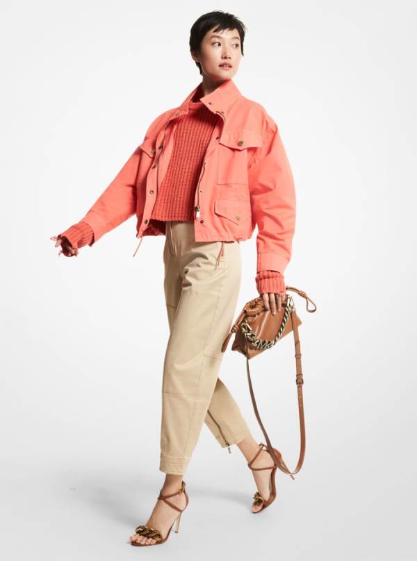 Damske Bundy Michael Kors Cotton Canvas Anorak Hnede Ruzove - Oblecenie Michael Kors Levně | WNAFD-7853